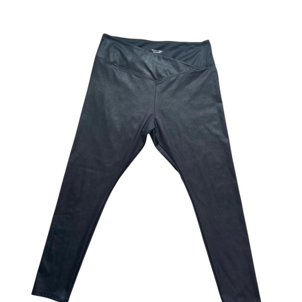 Simply Vera Wang High Rise Faux Leather Leggings Black Size XL Yoga Goth ALT